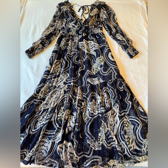 Anthropologie by Painter Johnson V-neck Textured Midi Dress Navy Size XSP NWT - Picture 5 of 9
